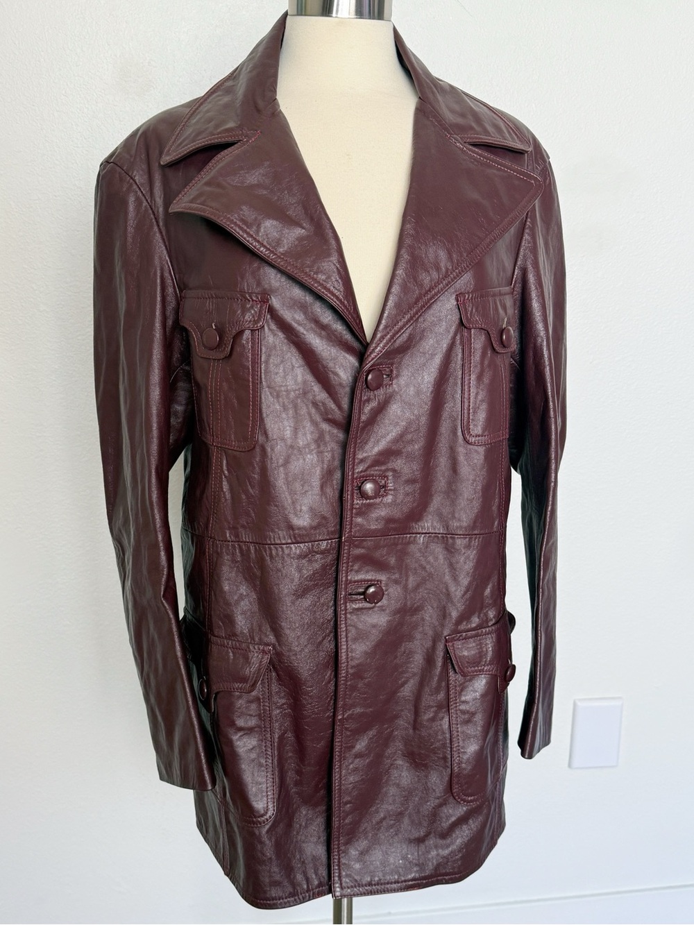 Vintage 70s Brown Leather Safari Field Jacket Utility Pocket Coat